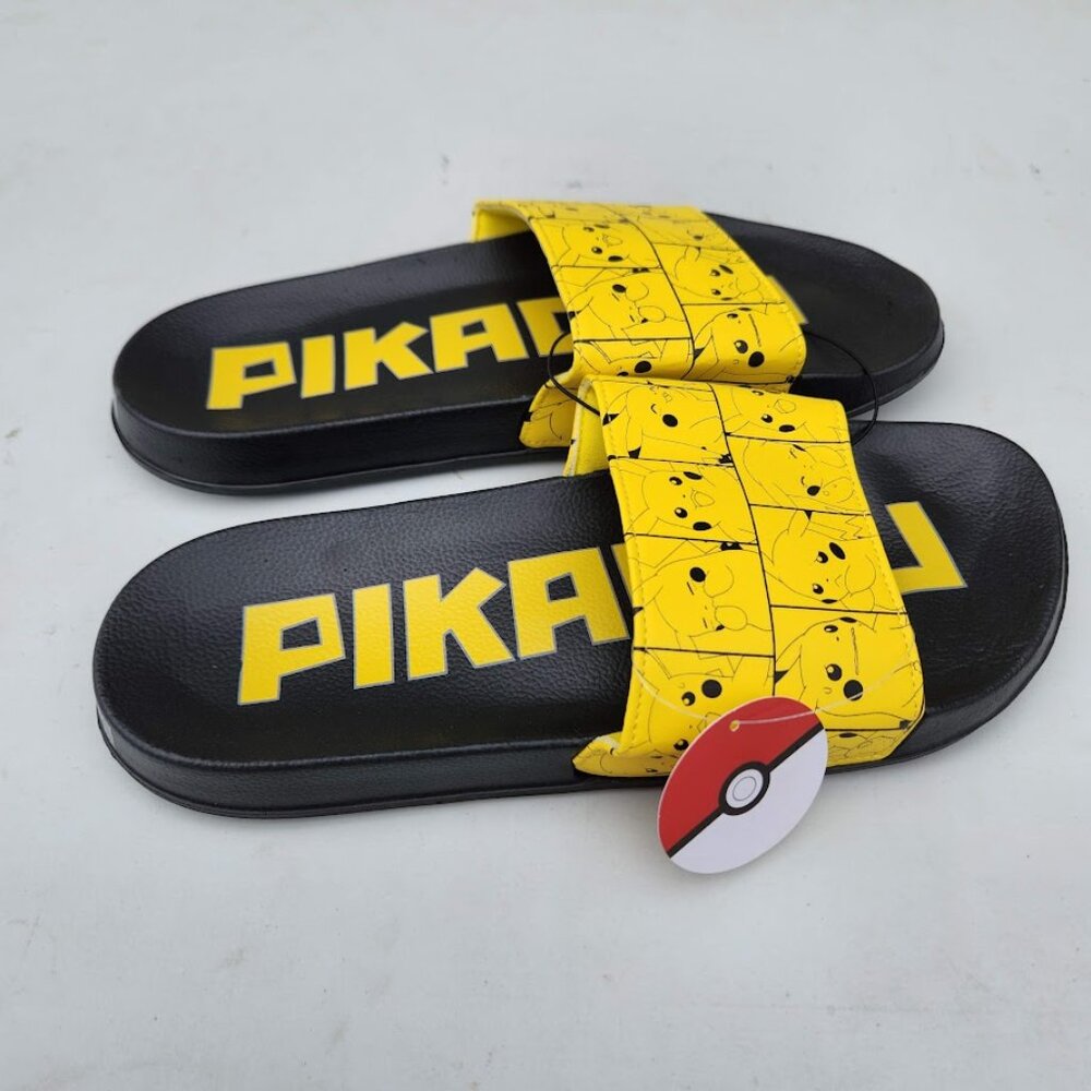 NEW Men's Size 7 Sandals Pikachu Pokemon Yellow Black NEW NWT Slides Pokémon Bra